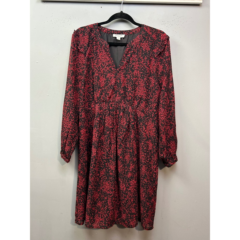 beachlunchlounge Dress Womens Large Red Black Abstract Ikat Ruffle V-Neck